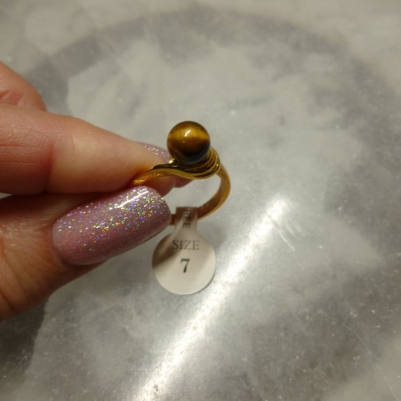 18k Gold EP Tiger's Eye Dolphin Ore Ring - Picture 8 of 16